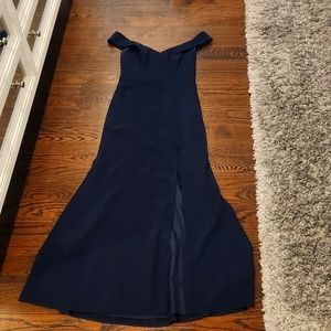 Dessy Collection Off the Shoulder Criss Cross back Trumpet Gown